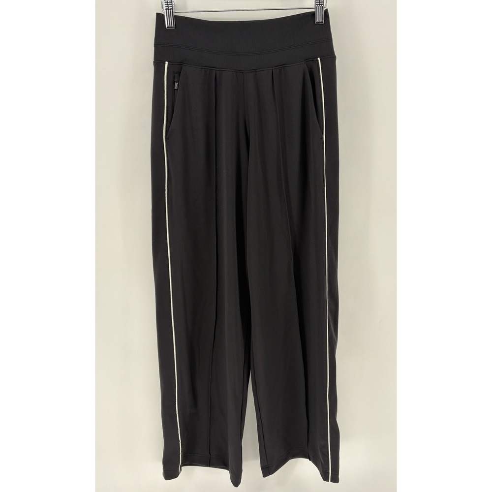 Athleta Venice Wide Leg Pants Womens XS Black White Piping Track Zip Pockets